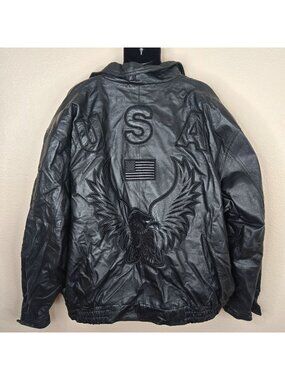 Vintage Mens 5XL Black USA Eagle Bomber Jacket American Flag Motorcycle Biker